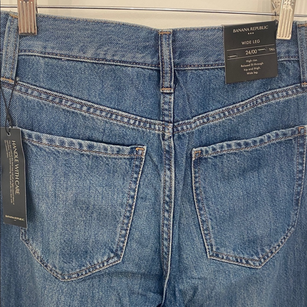 NWT Banana Republic Wide Leg Jeans High Rise Relaxed Fit Medium Wash 00/24 Tall - Picture 4 of 9